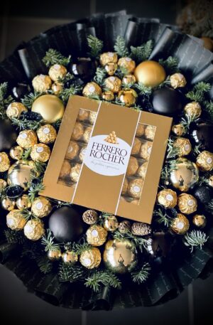 Rocher Weihnachtsstrauß Quadrat Gold-Schwarz