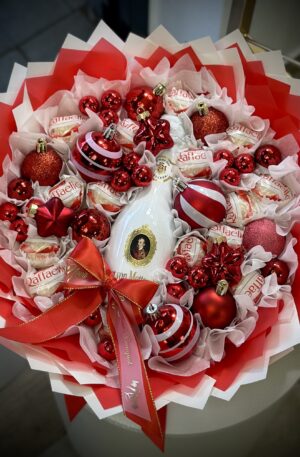 Raffaello Weihnachtsstrauß Rot-Weiß mit Sekt