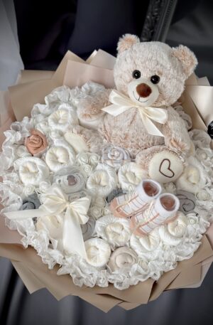 Baby Strauß beige mit Plüschtier