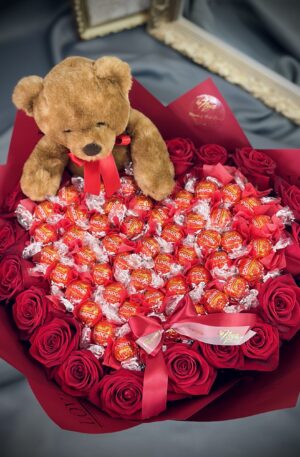 Edel Rosen Herz mit Lindt&Plüschtier