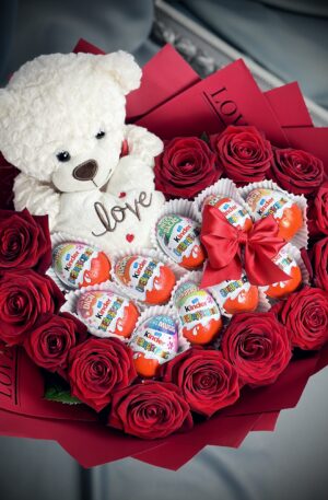 Edel Rosen Herz mit Kinder Ei&Plüschtier
