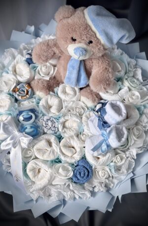 Baby Strauß blau mit Bär