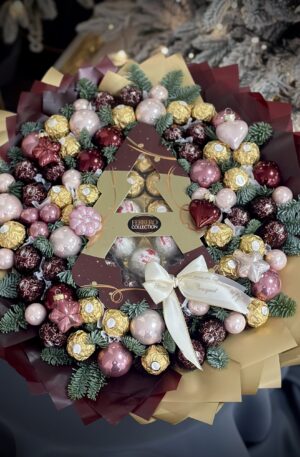 Rocher Weihnachtsstrauß Tanne in Braun-Gold